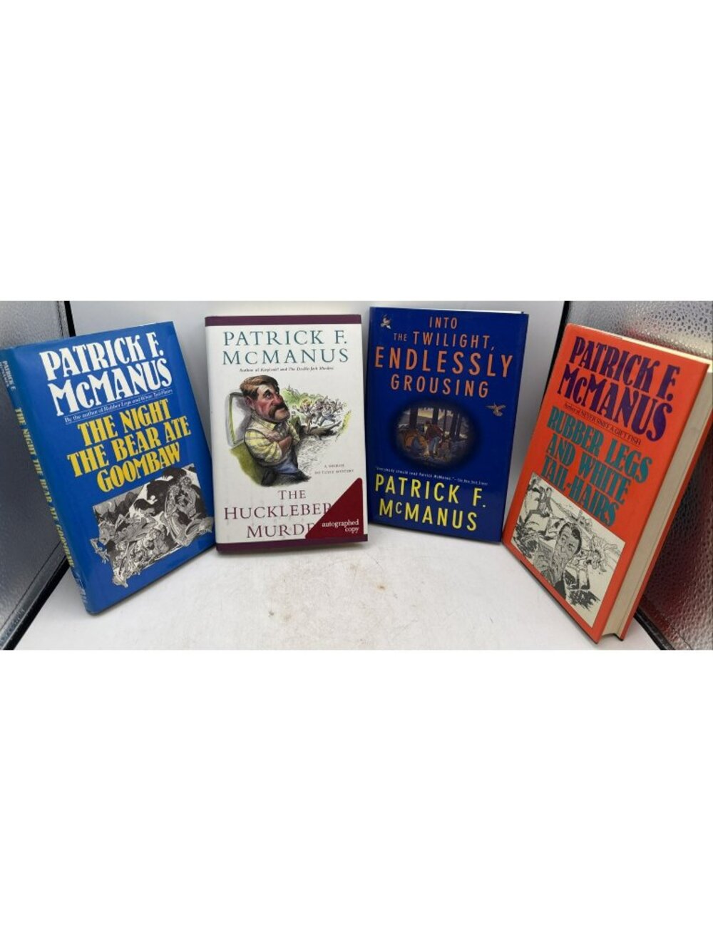 Patrick F McManus 4 Hard Cover Book Lot 1 SIGNED The Huckleberry Murders